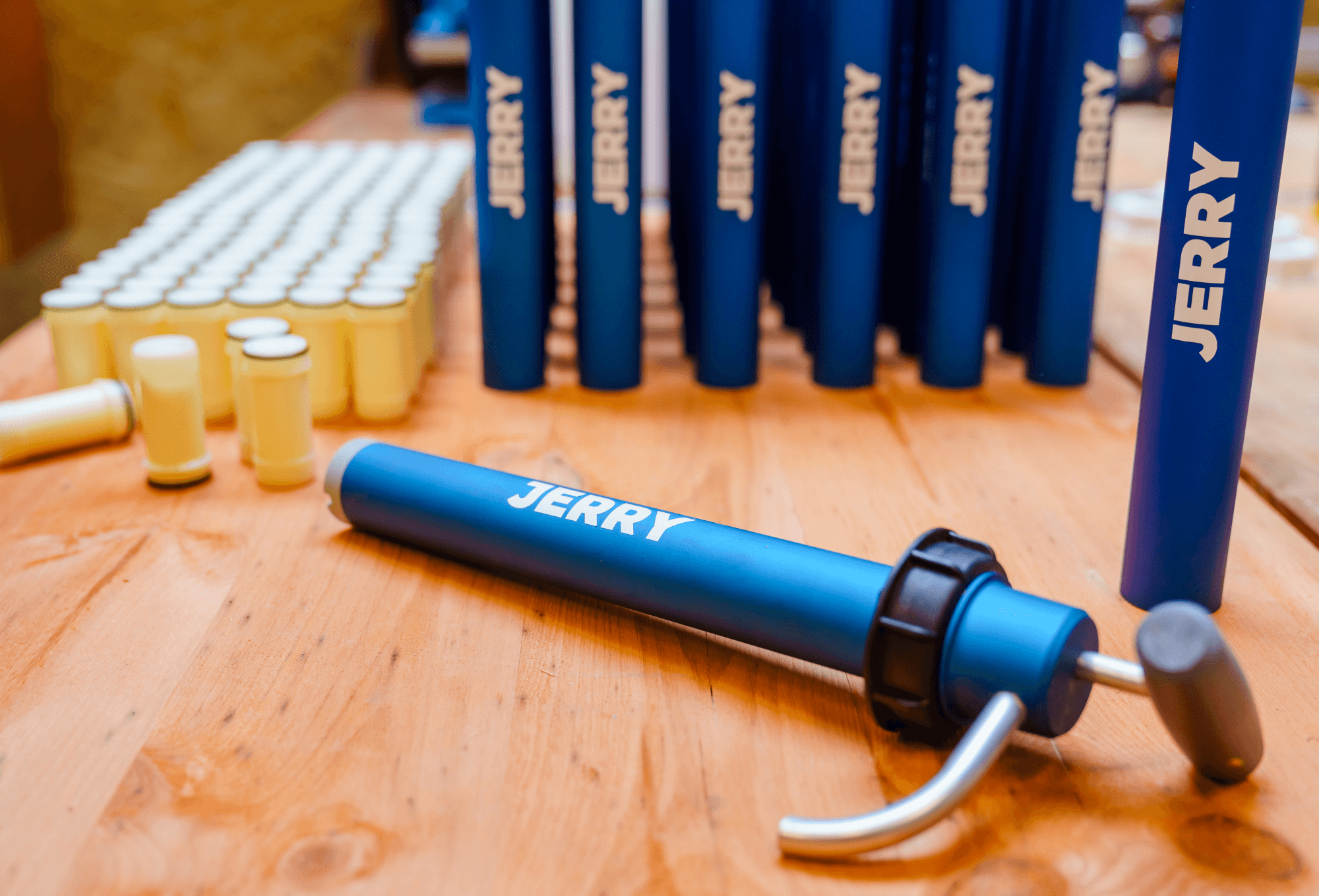 A box full of jerry can water filters for refugee camps